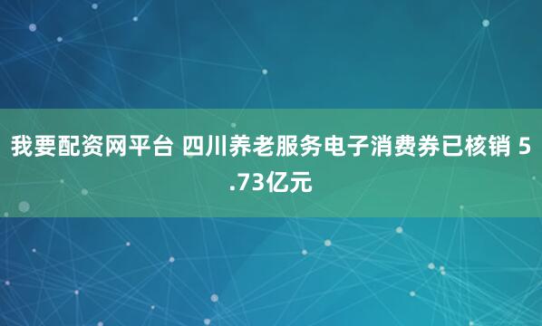 我要配资网平台 四川养老服务电子消费券已核销 5.73亿元